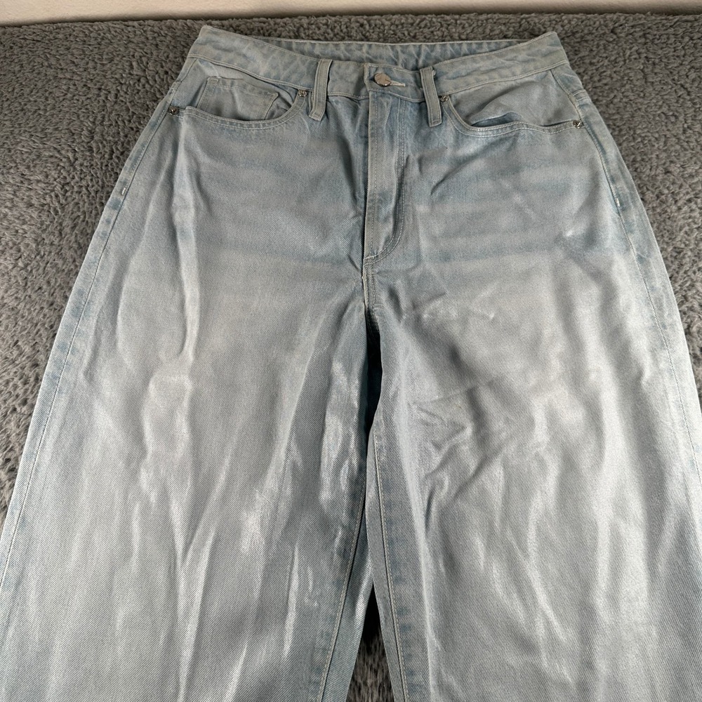 VIAVIA Jeans Womens 26 Straight Leg Light Blue Waxed High Rise Stretch USA - Picture 2 of 15